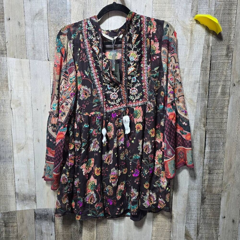 Soft Surroundings Asteria Brown Floral Beaded Tunic Blouse Medium NWT Maximalist - Picture 2 of 10